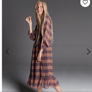 Madewell sheer plaid full sleeve ruffle dress